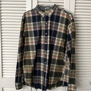 J Crew Indian madras, lightweight cotton, men’s button down. Size XL.